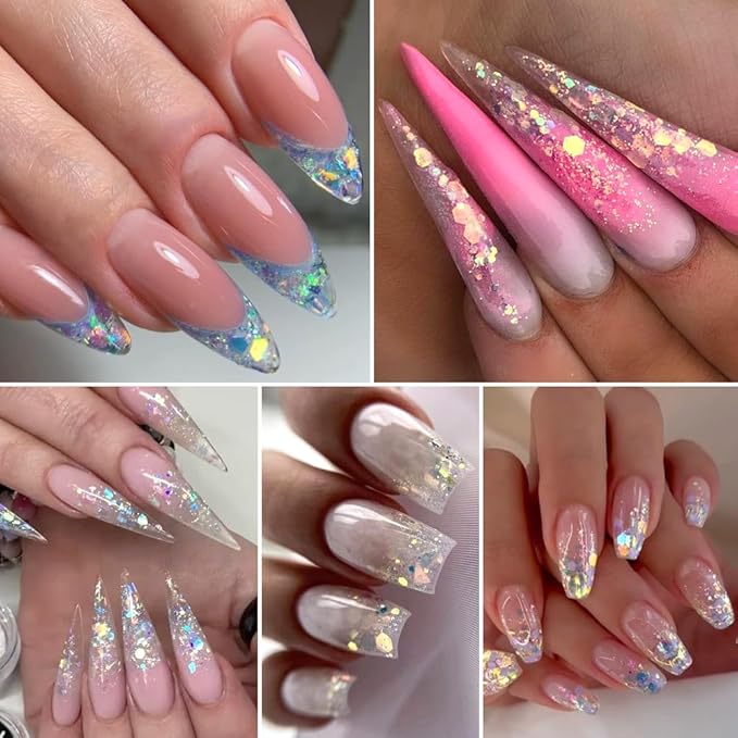 4 Boxes Chameleon Holographic Glitter Nail Art Sequins, Iridescent Mermaid Hexagon Flakes Sparkle Glitters Powder Dust Accessories for Women Manicure DIY Nail Art Decoration