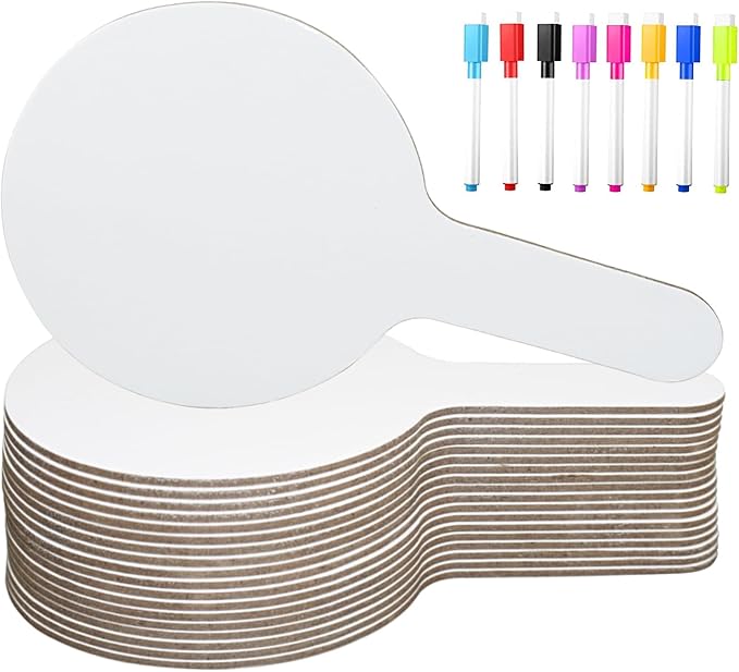 33Pcs Dry Erase Answer Paddles with Markers Thickened Handheld Double Sided Paddles Mini White Boards Small Dry Erase Signs Auction Paddles for Students Classroom Bidding Voting Games
