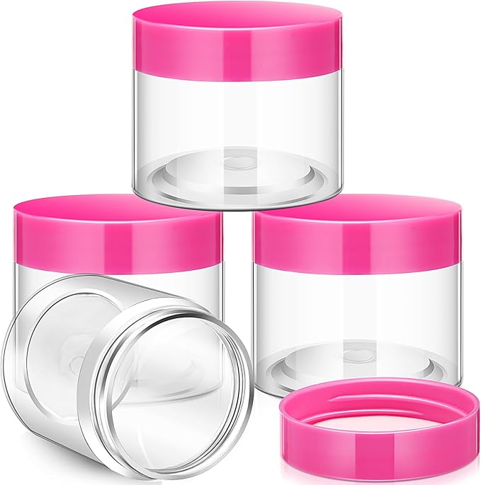 SATINIOR 12 Pack 6 oz Plastic Container Jars with Lids Round Clear Travel Cosmetic Container Slime Jars for Toiletries, Lotion, Cream, Ointments, Makeup, Rhinestone, Samples, Kitchen Storage(Pink)