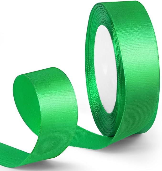 1 Inch 25 Yards Satin Ribbon Green, Solid Color Fabric Ribbon for Gift Wrapping, Wedding, Polyester Gift Ribbon for Birthday Party Decoration, Craft, Hair, Floral, Sewing