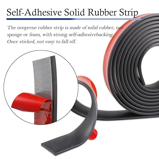 Neoprene Rubber Strips Self Adhesive Solid Rubber Sheets, Rolls & Strips for DIY Gaskets Crafts Pads Seals Warehouse Flooring Neoprene Sheet with Adhesive Backing (1" Wide x 1/5" Thick x 10' Long)