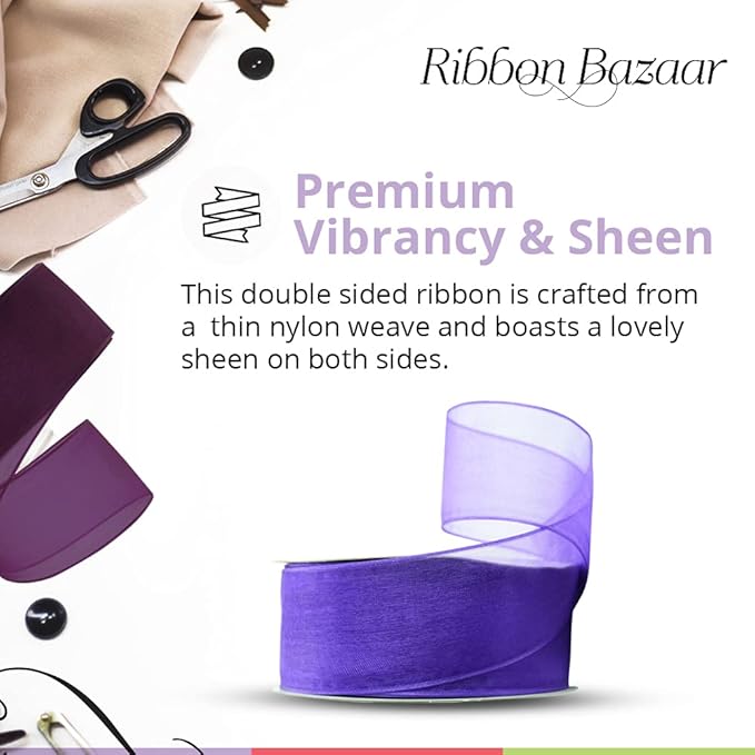 Ribbon Bazaar Sheer Organza Wired Ribbon - 100% Polyester Wire Edged Ribbon for Floral Decor, Table Arrangements, Apparel Embellishment & More - 1-1/2" White 25yd