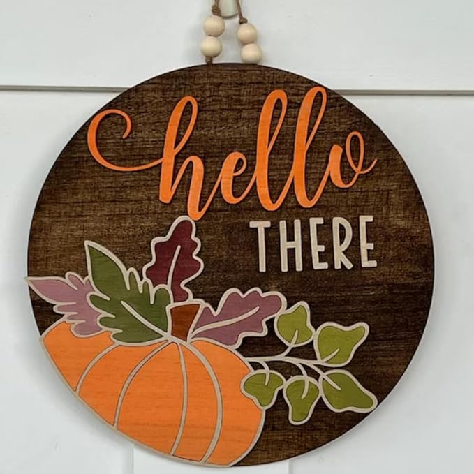 Fall Stencils for Painting on Wood 12”,Thanksgiving Stencil Round Hello Pumpkin Stencils Give Thanks Drawing Templates for Door Porch Hanger Fall Wreath Home Decor