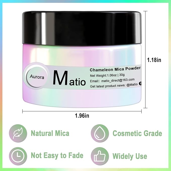 Matio Chameleon Mica Powder, 1.06oz/ 30g Rose Fairy White Chrome Powder, Pearlescent Effect Color Shift Pigment for Resin Craft, Soap Candle Dye, Nail Art, Makeup, Bath Bomb, Paint, Slime Pigment