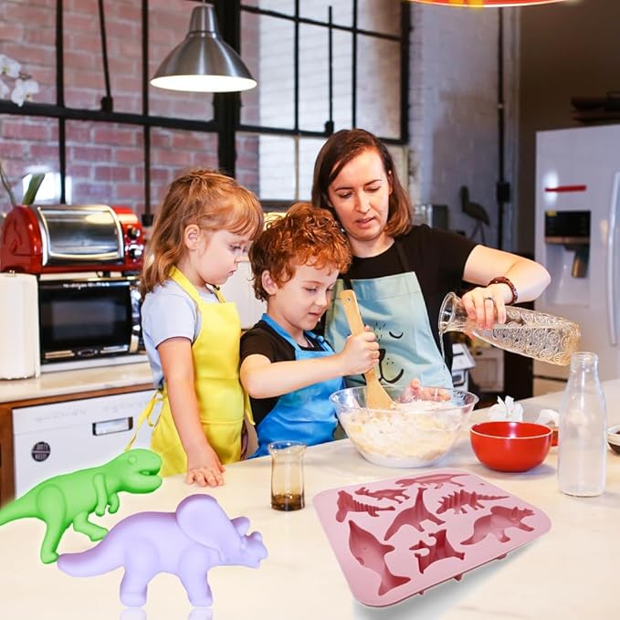 2 Pack 3D Ancient Dinosaur Silicone Molds 8 Cavity Dinosaur Themed Baking Mould Tray DIY Baking Tool for Chocolate Cake Dessert Candy Mousse Pastry Handmade Soap Cupcake Topper