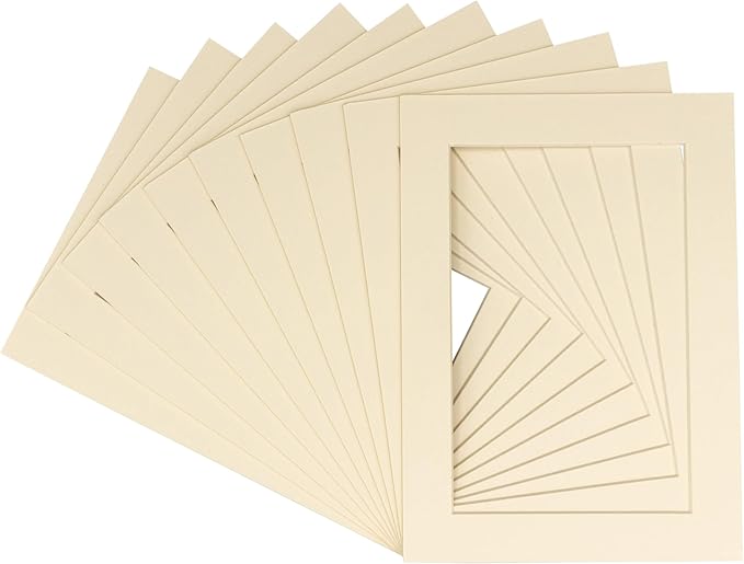 Pack of 25 Acid Free 8x10 Mats Bevel Cut for 5x8 Photos - Textured Cream Precut Matboards With Backing Boards and Clear Photo Mat Bags For Pictures, Photos, Framing - 4-ply Thickness