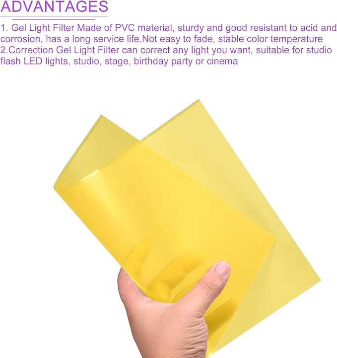 DMiotech 4Pcs Correction Gel Light Filter Overlay Transparent Plastic PVC Sheets Yellow for Photo，Film,Video