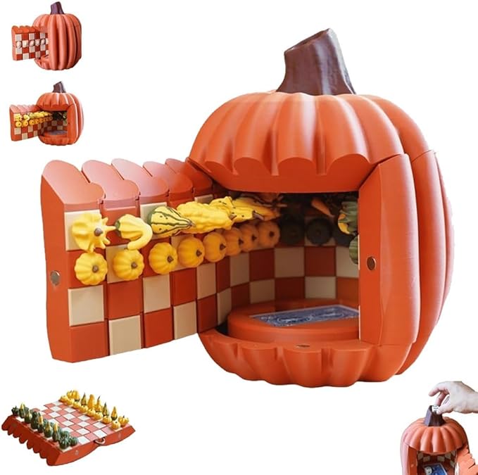 Pumpkin Board Game Set,Magnetic Pumpkin Chess Expansion Pack Gourd Games,3D Printing Portable Checkers with Checkers Board,Dice Tower,Card Storage,Dice Storage,and Boards,Christmas Decor Gift(#2)