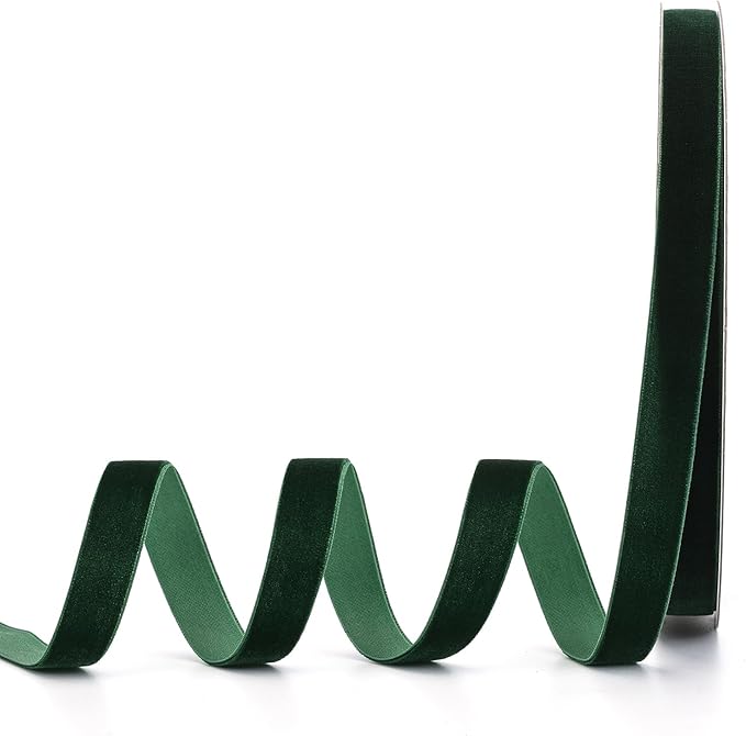 Dark Green Velvet Ribbon,5/8" W x 20Yd Single Face,Great for Gift Wrapping,Hair Bows,Handmade Craft and Christmas,Wedding Decoration (5/8" Dark Green)