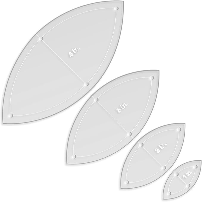 Orange Peel Leaf Quilting Template Set | Essential Quilting Supplies for Leaf-Shaped Designs | Includes Sizes 4", 3", 2", 1" | 1/8 Clear Acrylic | Features 1/4" Seam Allowance