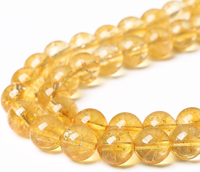 120Pcs 6mm Natural Citrine Beads for Jewelry Making Yellow Crystal Quartz Round Loose Beads DIY Bracelet Necklace Earrings 32" 2 Strands