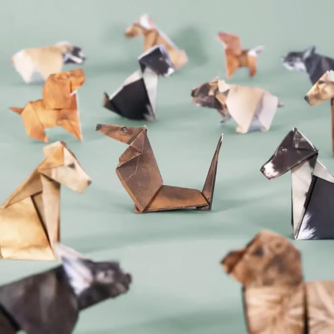 DIY Paper Cats Kit, Cute Kitten Origami Papercraft Kit, 50 Sheets DIY Origami Paper to Fold Cute Cat / Dog / Dinosaur Figures for Teens & Adults, Desk Decoration & Gift for Cat Lovers
