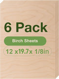 6 Pack Birch Plywood Sheets, 12 x 20 x 1/8 Inch, 3mm Plywood for Laser Cutting, Thin Unfinished Wood Sheets for Architectural Models, Wood Burning and DIY Wood Crafts