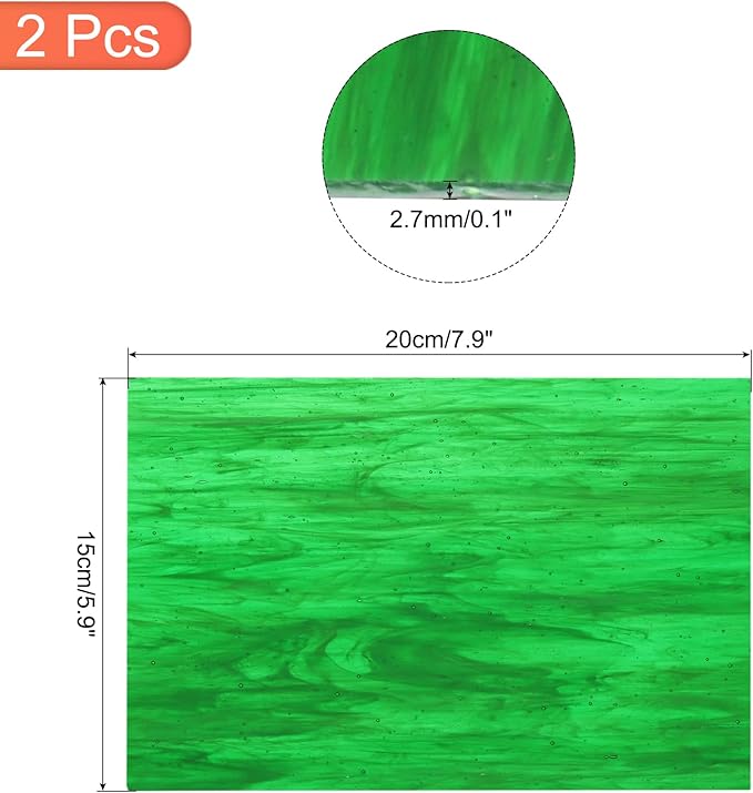 MECCANIXITY 2 Pcs Stained Glass Sheet Mosaic Tile 7.9 Inch x 5.9 Inch Dark Green Stained Glass Sheets for Crafts DIY Art Project