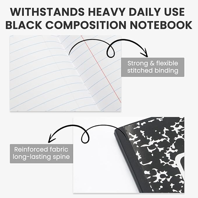 Marble Composition Notebook, 5-Pack Bulk Composition Notebooks Wide Ruled, 100 Sheets (200 Pages) 7-1/2" x 9-3/4" Marble Notebooks Wide Ruled, Classroom Must Haves-School Supplies College.