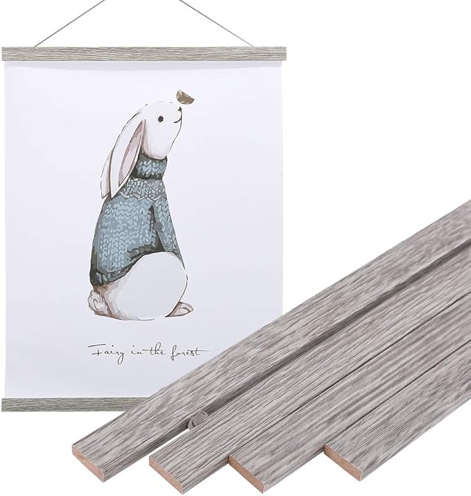 Artmag Magnetic Poster Hanger Frame, 12x18 12x16 12x24 Light Wood Wooden Magnet Canvas Artwork Print Poster Hangers Frames Hanging Kit (Grey, 12")