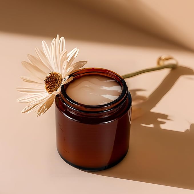 4 oz Glass Jars with Lids, Hoa Kinh 40 Pack Amber Small Glass Jars with Black Lids Empty Cosmetic Containers Airtight Round Glass Jar for Lotions, Powders and Ointments
