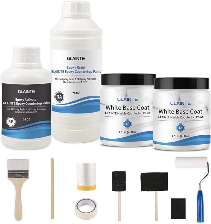 GLAINTE Bright White Marble Countertop Paint Kit Epoxy Countertop Refinishing Paint for Kitchen Bathroom Cover 38 Sq.Ft