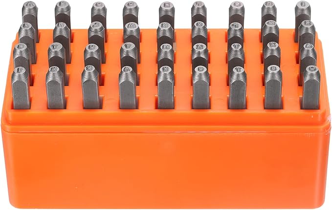 HARFINGTON 36pcs Metal Stamping Kit 1/16" (1.5mm) Steel Uppercase Letter and Number Punch Set (A-Z / 0-8 / "&" Symbol) Punch Press Tool with Case for Imprinting Metal Plastic Wood Leather