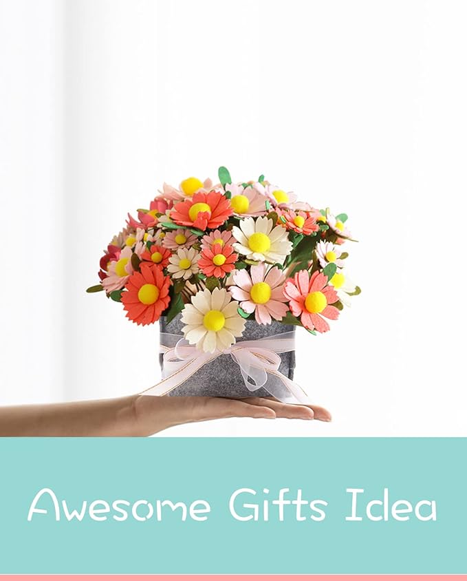 DIY Felt Flower Art Craft Kit, Daisy Bouquet Kit, Floral Gifts, Beginner Craft Kit, Arrange Pre-Cut Flowers and Foliage