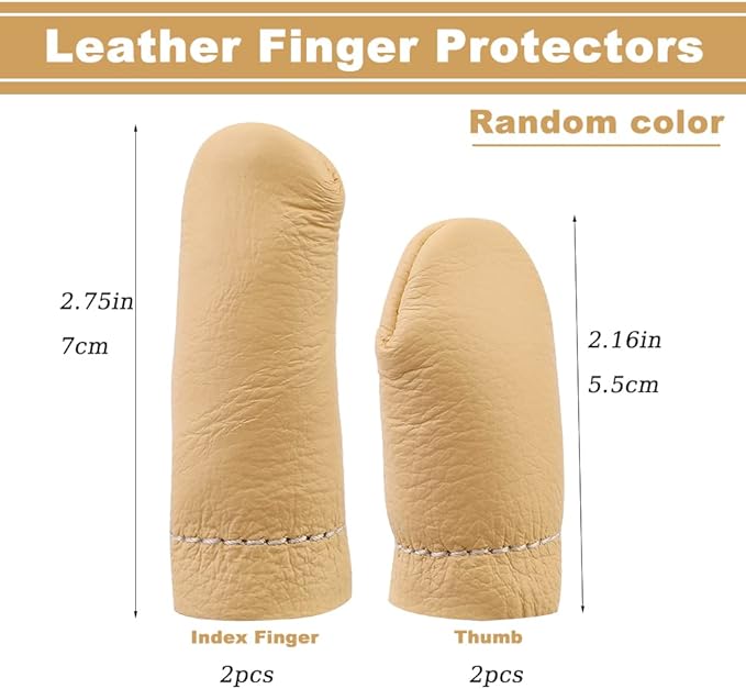 2 Pairs Leather Finger Protector Needle Felting Knitting Finger Thimble Guards Tools for Hand Craft Sewing Needlework Handmaking(Random Color)
