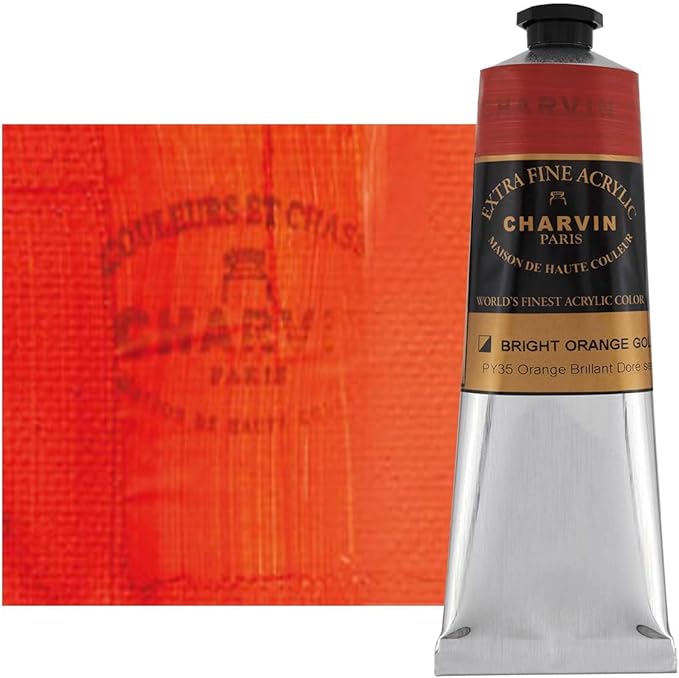 Charvin Extra Fine Professional Acrylic Paint - Bright Orange Gold, 150ml Tube, Triple-Milled, Lightfast Pigments, Open Stock Artist Acrylic Paints in Nature-Inspired Hues