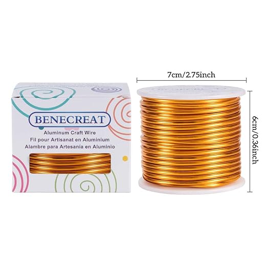 BENECREAT 9 Gauge 55FT Gold Jewelry Craft Wire Tarnish Resistant Bendable Aluminum Sculpting Metal Wire for Jewelry Craft Beading Work, 3mm