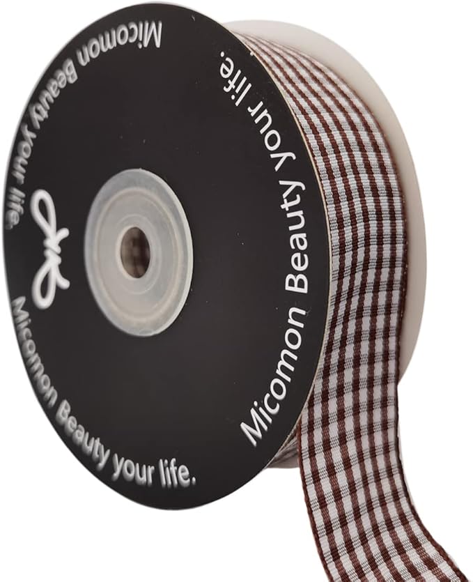 Brown Gingham Plaid Checked Ribbon 25 Yard Each Roll 100% Polyester (1", Brown)