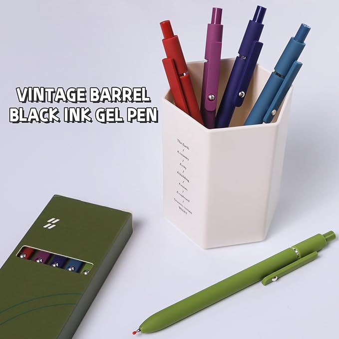 Gel Pens, 10 Pcs 0.5mm Black Ink Pens Fine Point Smooth Writing Pens with Silicone Grip, High-End Series Metal Clip Retractable Pens for Journaling Note Taking (10 Pcs Vintage)