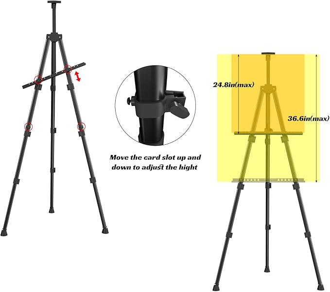 Easels for Painting Canvas, Aredy 66" Art Easel for Drawing, Portable Painting Easel Stand, Metal Table Top Easel (2 Pack)