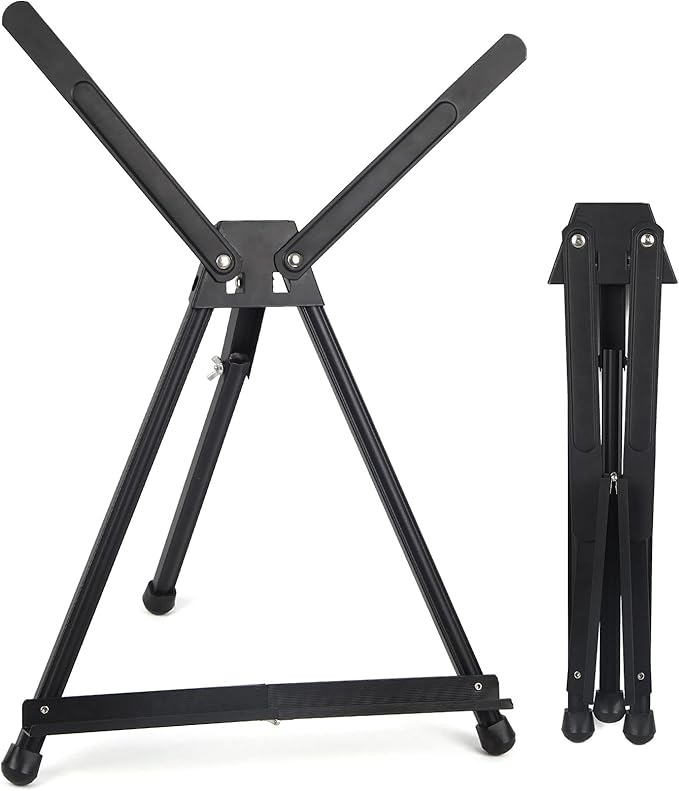 Falling in Art Aluminum 15" to 21" Tabletop Easel Display, Black Tripod with Rubber Feet, Holds Canvas, Paintings, Books, Photos, Signs