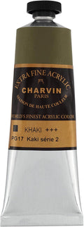 Charvin Extra Fine Professional Acrylic Paint - Khaki, 150ml Tube, Triple-Milled, Lightfast Pigments, Open Stock Artist Acrylic Paints in Nature-Inspired Hues