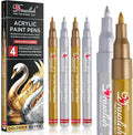 Acrylic Paint Pens - Permanent Markers 2 Gold Pens & 2 Silver Paint Marker Pen Set of 4 Acrylic Pen 0.7mm Extra Fine Tip - Ideal for Rock Painting, Fabric, Glass, Wood, Canvas, Ceramic, Porcelain