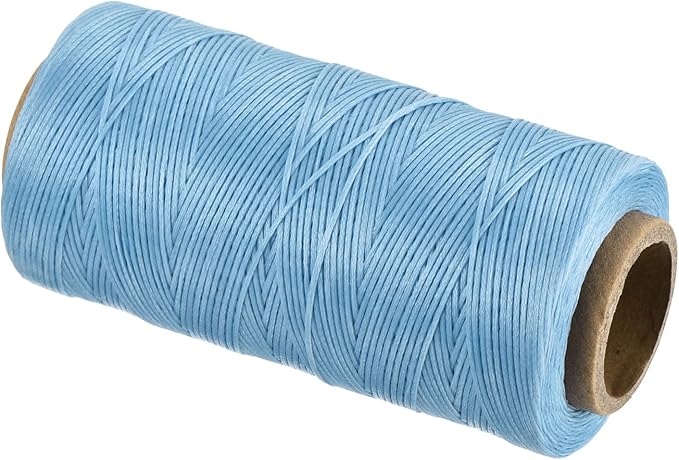 MECCANIXITY Waxed Thread,284 Yard 0.8mm 150D Flat Wax Thread Polyester Waxed String for Leather Sewing Hand Weaving Book Binding Home Decoration,Light Blue