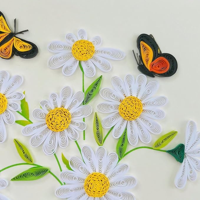 Quilling Cards, handmade card, quilled cards with Dedicated Paper Handmade Art for all occasions: Mother's day, Father's day, Birthday... daisy bouquet (With butterflies)