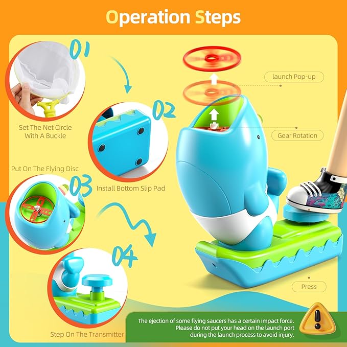 15 PCS Flying Disc Launcher Outdoor Indoor Game Toys Gifts for 3 4 5 6 7 Year Old Boys Kids, Outdoor Outside Game Toys for Boys Girls Ages 3-5 4-8, Ideal 3 4 5 6 Year Old Birthday Gifts