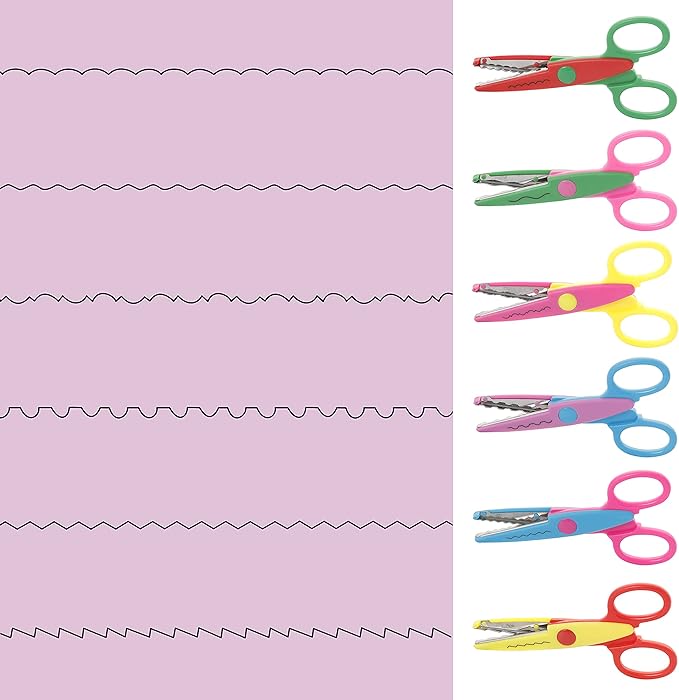 Incraftables Craft Scissors with Decorative Edge – 26 Piece Crafting Set - 6 Scissors with Fun Decorative Edge - 10 Paper Hole Punch Shapes & 10 Colorful Pieces of Paper