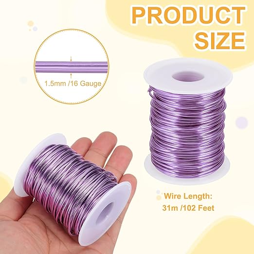 uxcell 16 Gauge / 1.5mm Anodized Aluminum Wire for Jewelry Craft Making, 102 Feet Bendable Flexible Wire for DIY Home Decor Gardening Sculpture, Light Purple