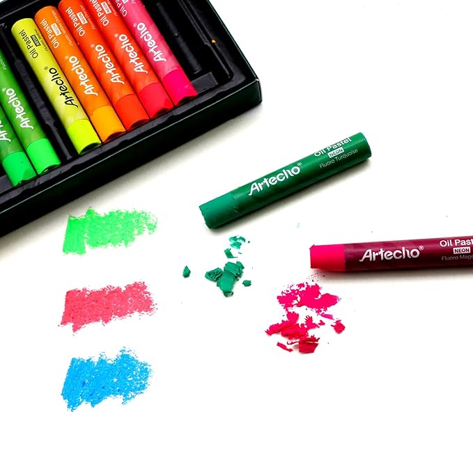 Artecho Neon Oil Pastels Set of 12 Colors, Soft Oil Pastels for Art Painting, Drawing, Blending (10 x 70 mm)