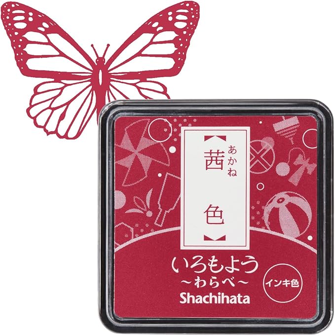 IROMOYO WARABE Stamp PAD, Small Traditional Japanese Ink Colour, Oil-Based Ink pad - Dark RED