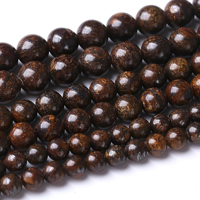 32PCS 12MM Natural Bronze Stone Beads Round Loose Stone Beads for Jewelry Making DIY Energy Stone Healing Power Bracelet 15"