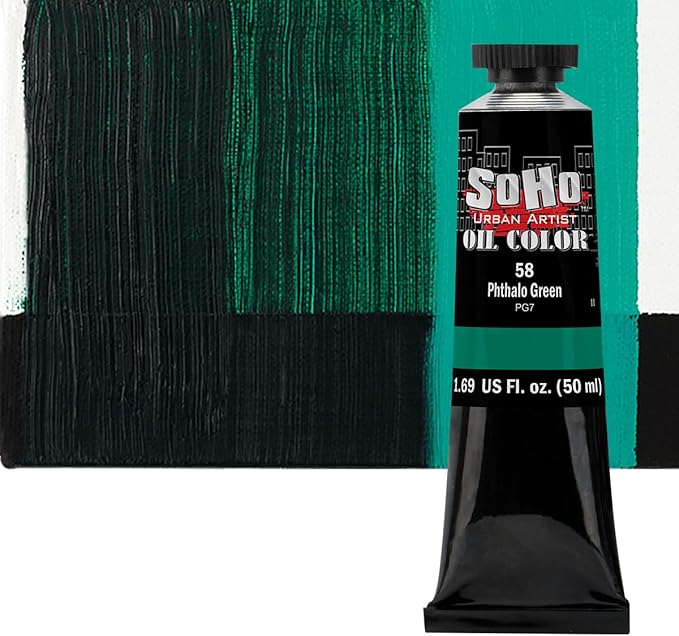 Soho Urban Artist Oil Paint - Phthalo Green, 50 ml Tube - Best Valued Oil Colors for Painting, Excellent Pigment Load
