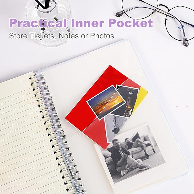 SIIXU Unique Floral Spiral Notebook - A5 Hardcover 160 Pages with Beautiful Art Pages, College Ruled for Memo Writing, Daily Poetry Journal, Junk Journal & School Supplies, Purple