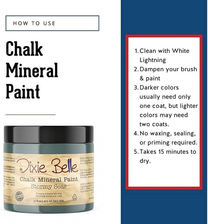 Dixie Belle Paint Company Chalk Finish Furniture Paint - Stormy Seas (16oz) - Matte Blue Gray Chic Chalk Mineral DIY Furniture Paint