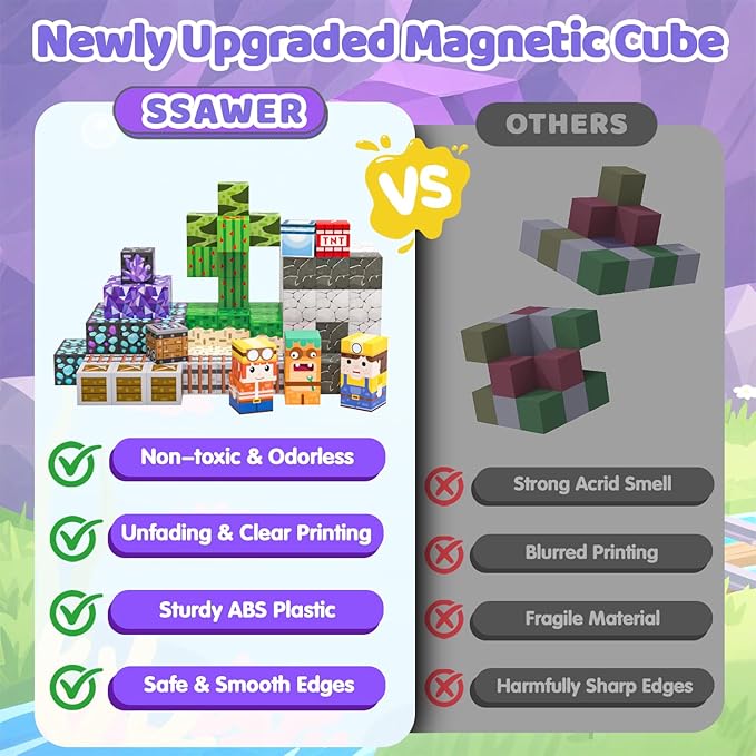 Magnetic Blocks, 150PCS Magnetic Building Blocks, Stacking Magnets for Kids, Sensory Toy for STEM Constructions Magnet Blocks for Boys Girls Age 3+, Christmas Birthday Gifts