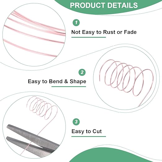 0.2 mm/32 Gauge Copper Wire for Jewelry Making, 82FT Copper Beading Craft Wire for Jewelry/Weaving/DIY Crafting/Planting, Color-Retaining [25M, Rose Gold]