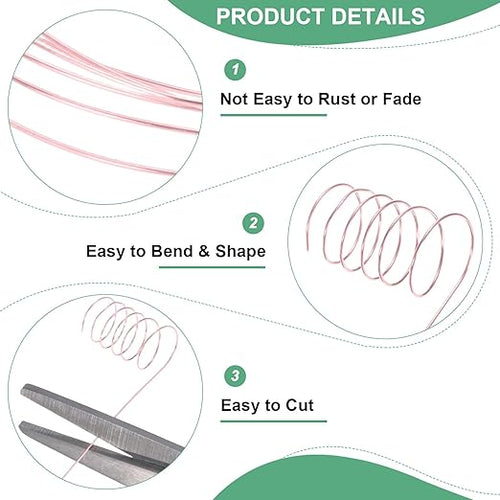 0.2 mm/32 Gauge Copper Wire for Jewelry Making, 82FT Copper Beading Craft Wire for Jewelry/Weaving/DIY Crafting/Planting, Color-Retaining [25M, Rose Gold]