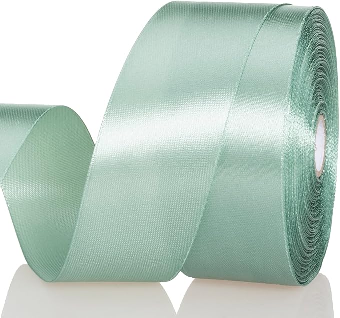 1 1/2 Inch Sage Green Solid Satin Ribbon, 50 Yards Craft Fabric Ribbon for Gift Wrapping Floral Bouquets Wedding Party Decoration