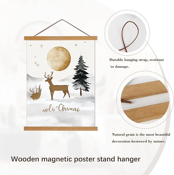 Artmag Magnetic Poster Hanger Frame, 32x24 32x40 32x48 Light Wood Wooden Magnet Canvas Artwork Print Poster Hangers Frames Hanging Kit (Teak Wood, 32")