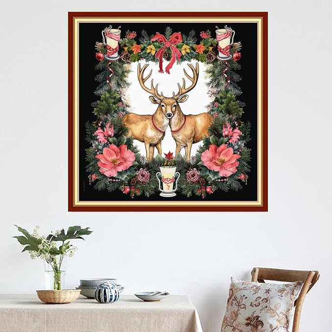 DMCVIVR Stamped Cross Stitch Kits for Adults Beginners Embroidery Kits 11CT Needlepoint Kits Cross Stitch Patterns Embroidery Patterns&Magic Elk 18x18 inch